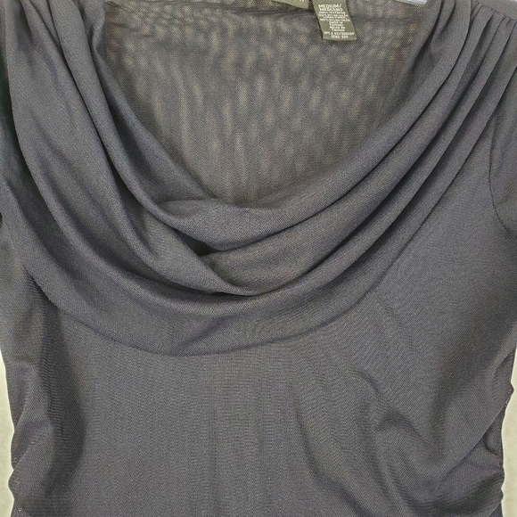 ATTENTION Stretch illusion net Cowl Neck Black Long Sleeve Top Sz M - Picture 8 of 9